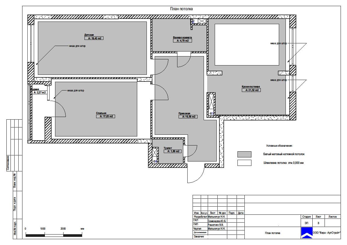 План потолка, квартира 85 м² в ЖК «Испанские кварталы»