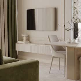 Алгоритм комфорта. Дизайн и ремонт квартиры 64м2 ЖК Дом Достижение в неоклассике. Кухня-гостиная, фото 08