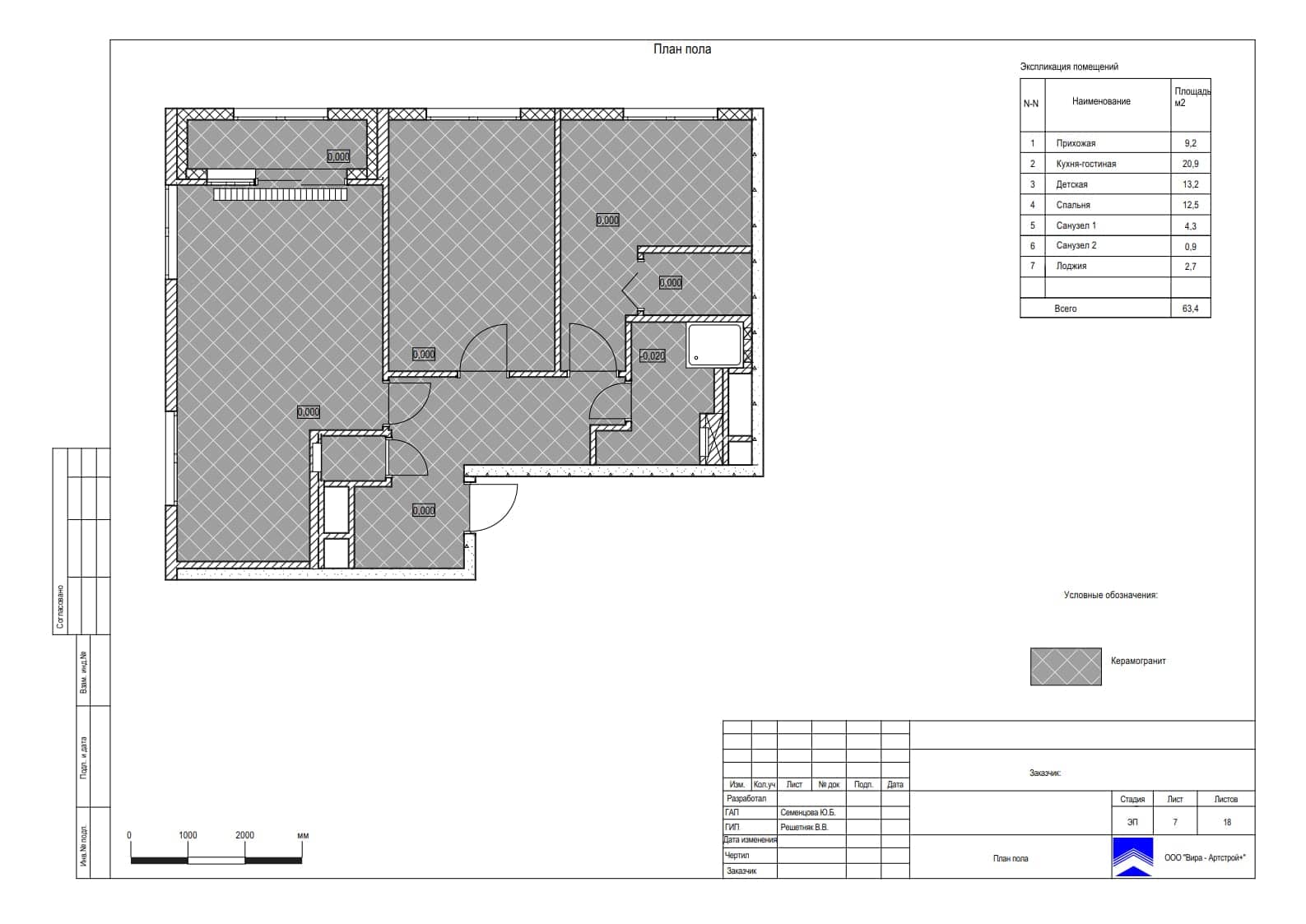 План потолка, квартира 61 м² в ЖК «Хилл-8»
