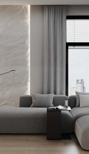 Гармония перемен. Дизайн и ремонт квартиры 66м2 ЖК Зорге 9 в стиле минимализм. Кухня-гостиная, фото 05