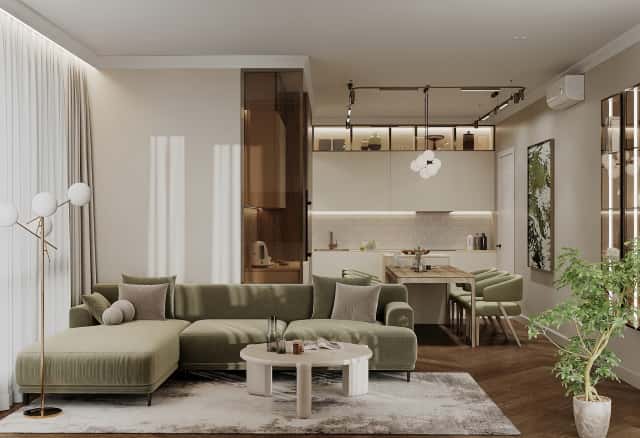 Фотографии кухонь-гостиных. В ожидании чуда. Дизайн и ремонт квартиры 84м2 ЖК Shagal в современном стиле.