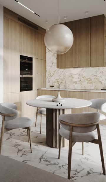 Гармония перемен. Дизайн и ремонт квартиры 66м2 ЖК Зорге 9 в стиле минимализм. Кухня-гостиная, фото 01