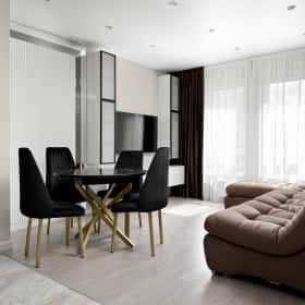 Деликатная классика. Дизайн и ремонт квартиры 65м2 в ЖК Кронштадтский 9 в современном классическом стиле. Кухня-гостиная, фото 02